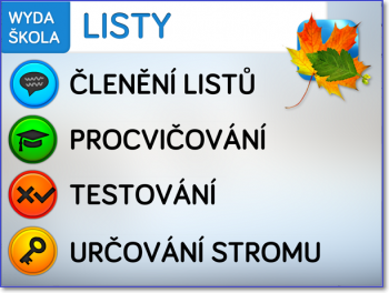 Úvodní obrazovka aplikace "Listy stromů"